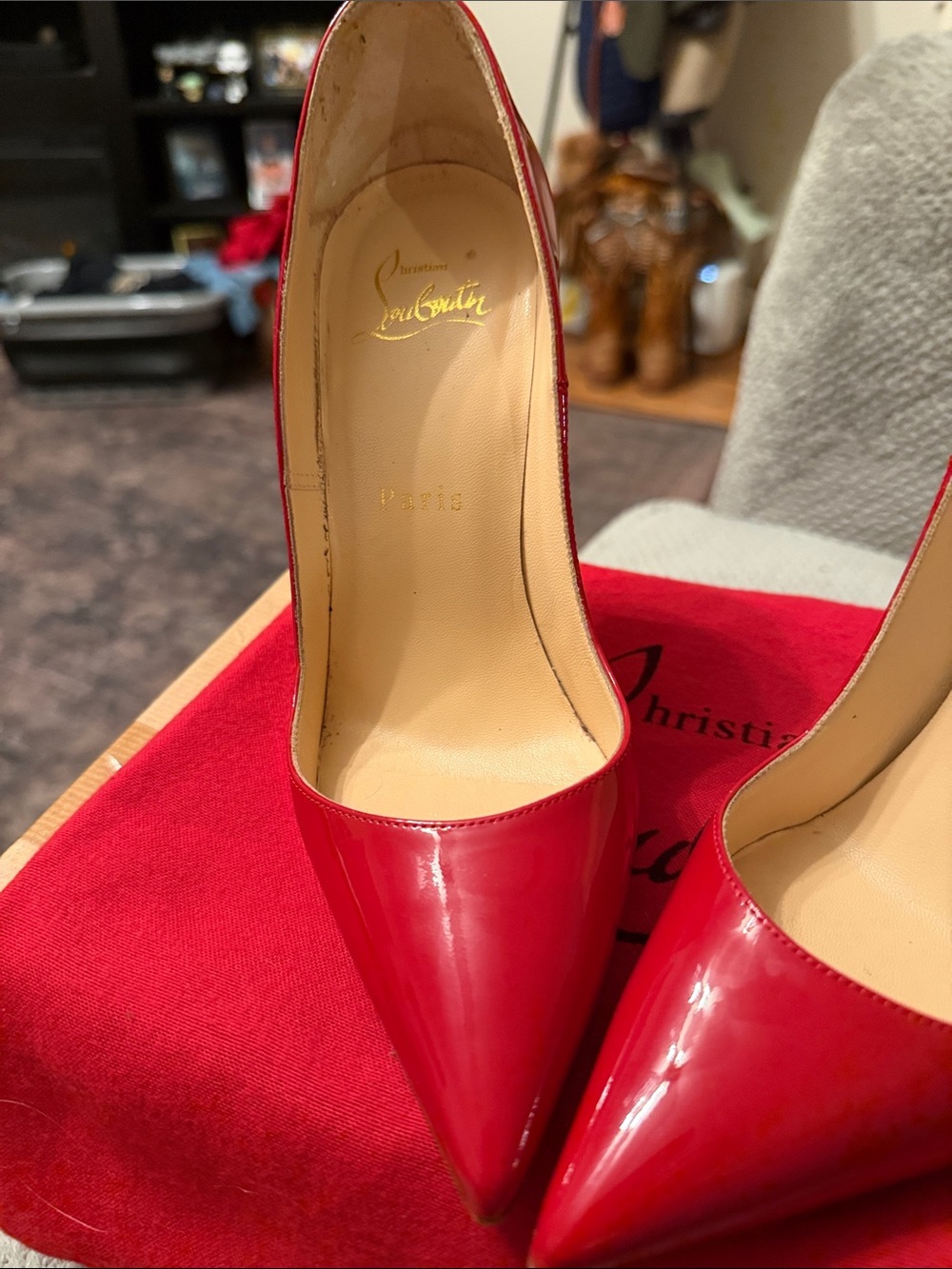 Christian Louboutin Red Patent Pointed-Toe Stiletto Pumps - Picture 10 of 14